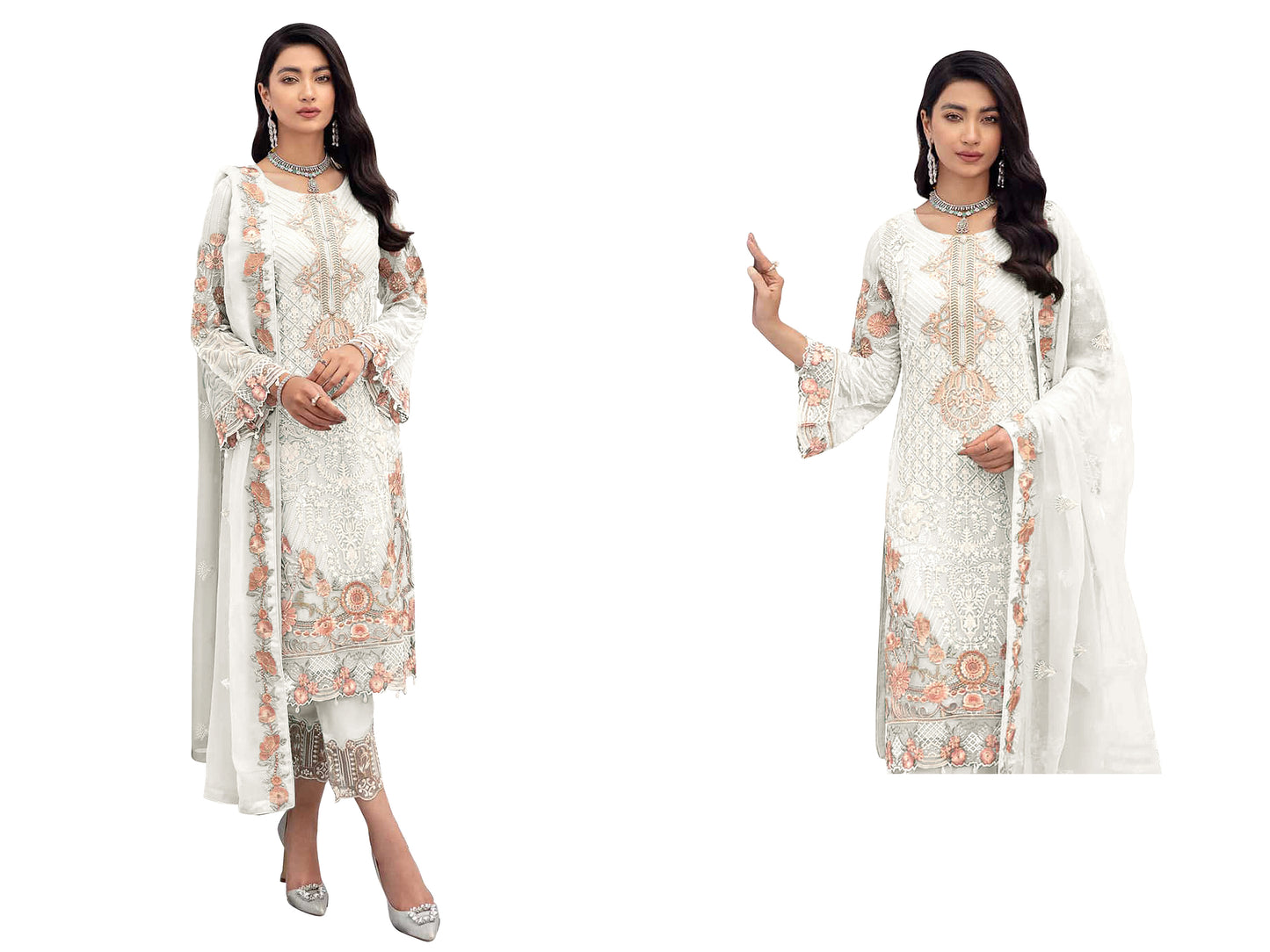 SHAFNUFAB Women's Georgette Ethnic Wear for WomenSemi StitchedSalwarSuit SF201326 Diwali Outfit Bridal White1 Colour Indian CasualWearSalwarSuit IN Eid