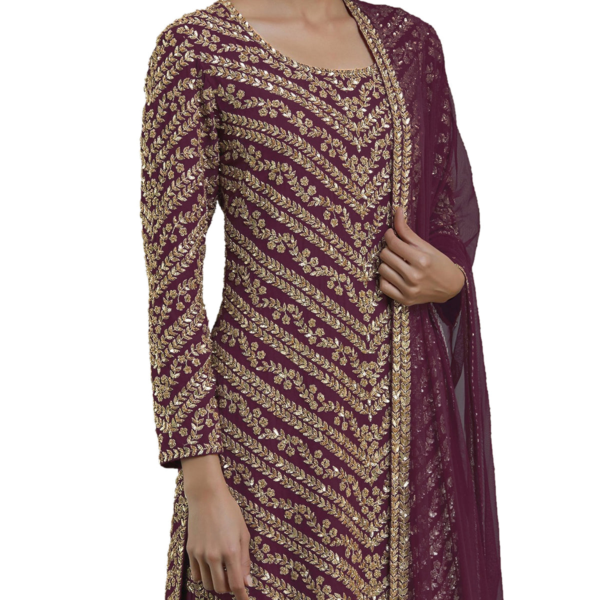SHAFNUFAB Women's Georgette Ethnic Wear for WomenSemi StitchedSalwarSuit SF201329 Diwali Outfit Bridal Purple Colour Indian CasualWearSalwarSuit IN Eid