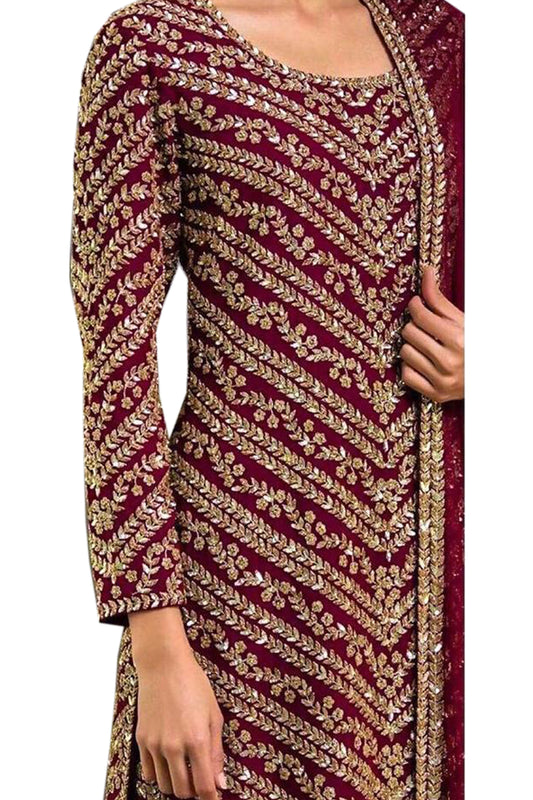 SHAFNUFAB Women's Georgette Ethnic Wear for WomenSemi StitchedSalwarSuit SF201331 Diwali Outfit Bridal Maroon1 Colour Indian CasualWearSalwarSuit IN Eid