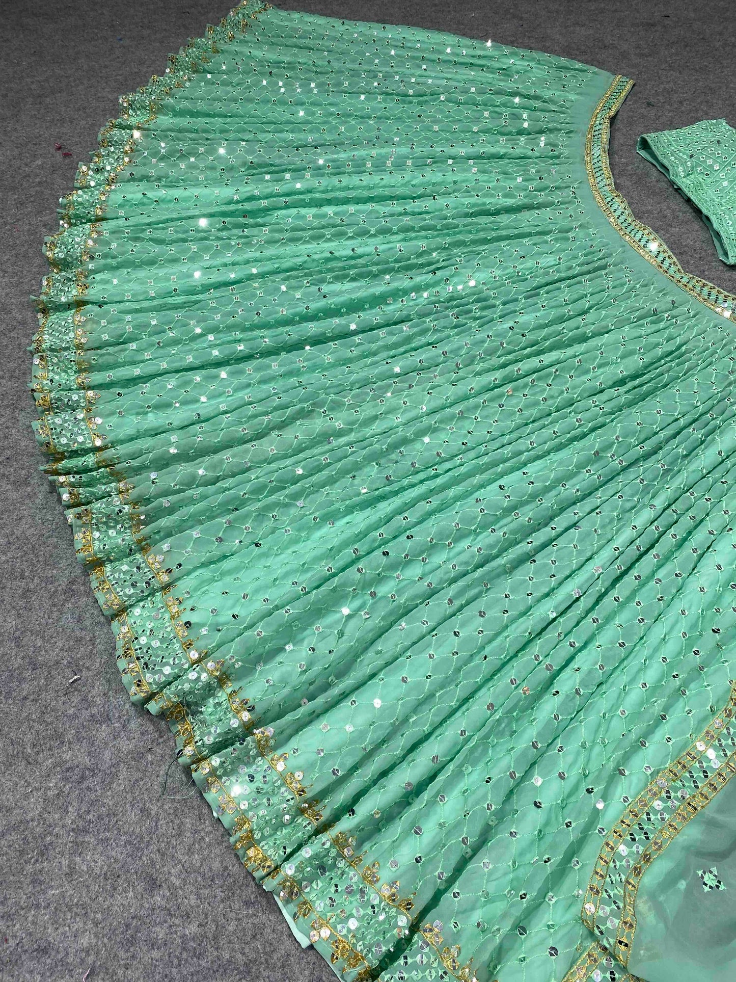 SHAFNUFAB Women's Georgette Semi Stitched lehengacholi SF201335 Diwali Outfit Embroidered lehengacholi Set Sky Blue Colour Indian Heavy Lehenga