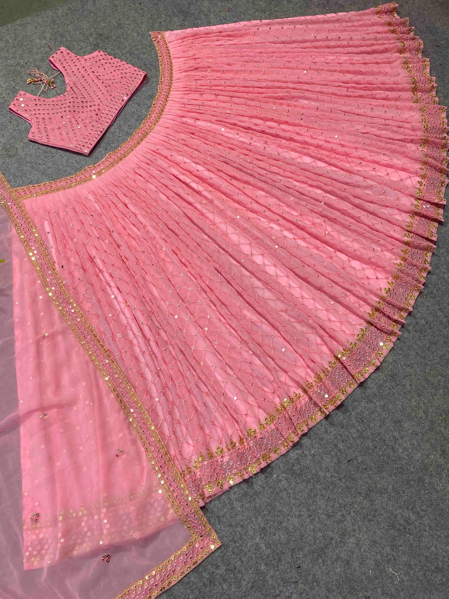 SHAFNUFAB Women's Georgette Semi Stitched lehengacholi SF201337 Diwali Outfit Embroidered lehengacholi Set Pink Colour Indian Heavy Lehenga