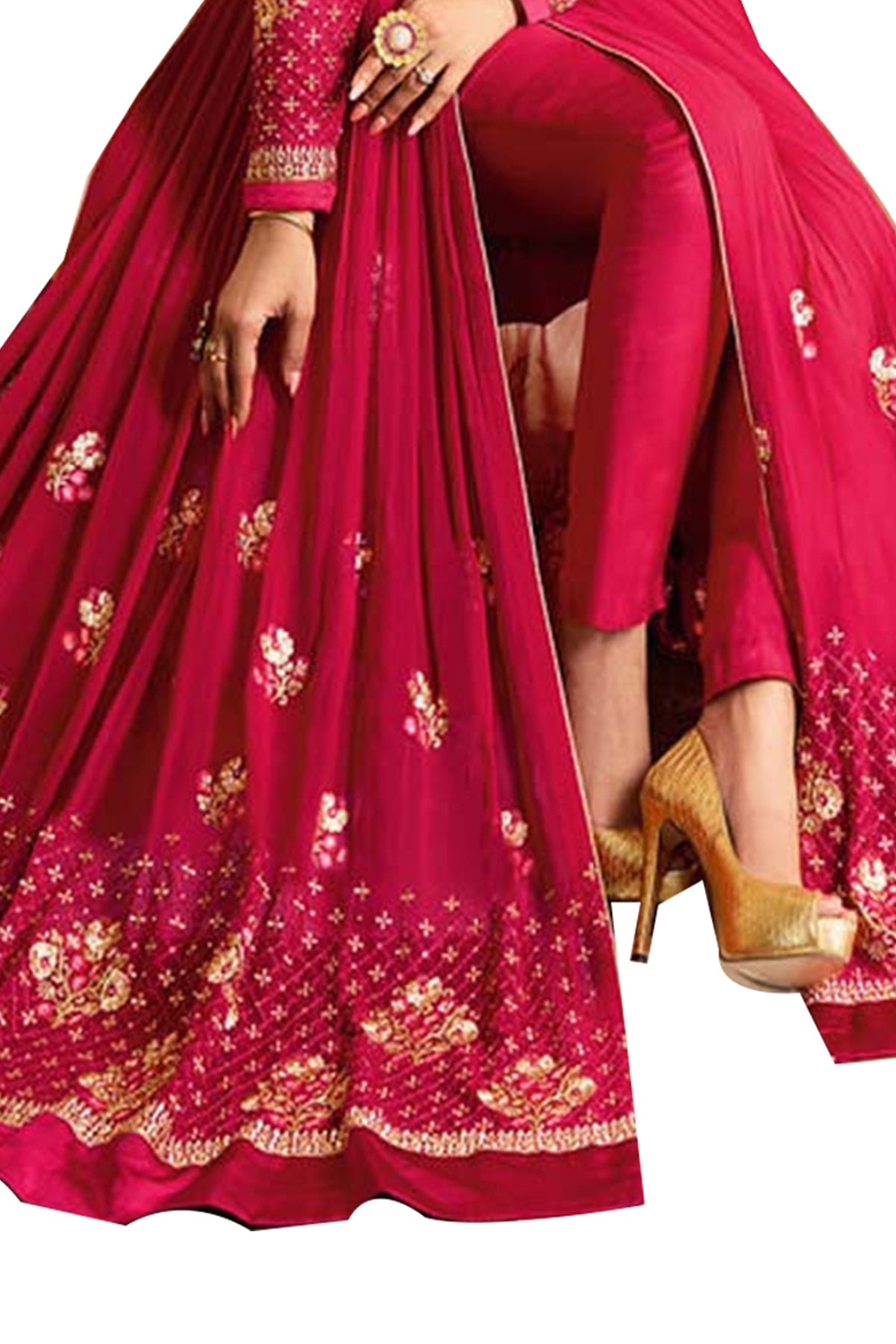 SHAFNUFAB Women's Georgette Ethnic Wear for WomenSemi StitchedSalwarSuit SF20134 Diwali Outfit Bridal Dark Pink Colour Indian CasualWearSalwarSuit IN Eid