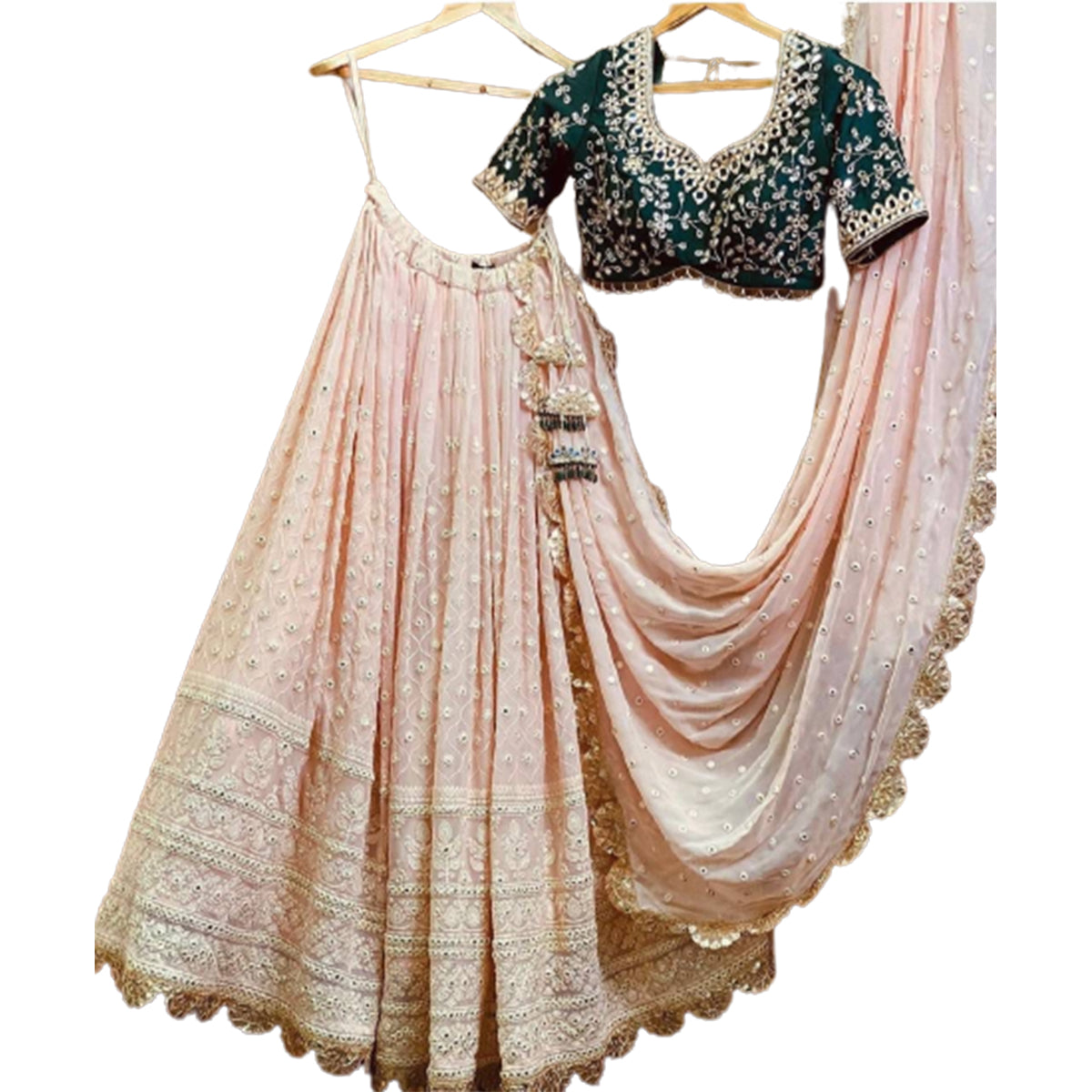 SHAFNUFAB Women's Georgette Semi Stitched lehengacholi SF201343 Diwali Outfit Embroidered lehengacholi Set Peach Colour Indian Heavy Lehenga