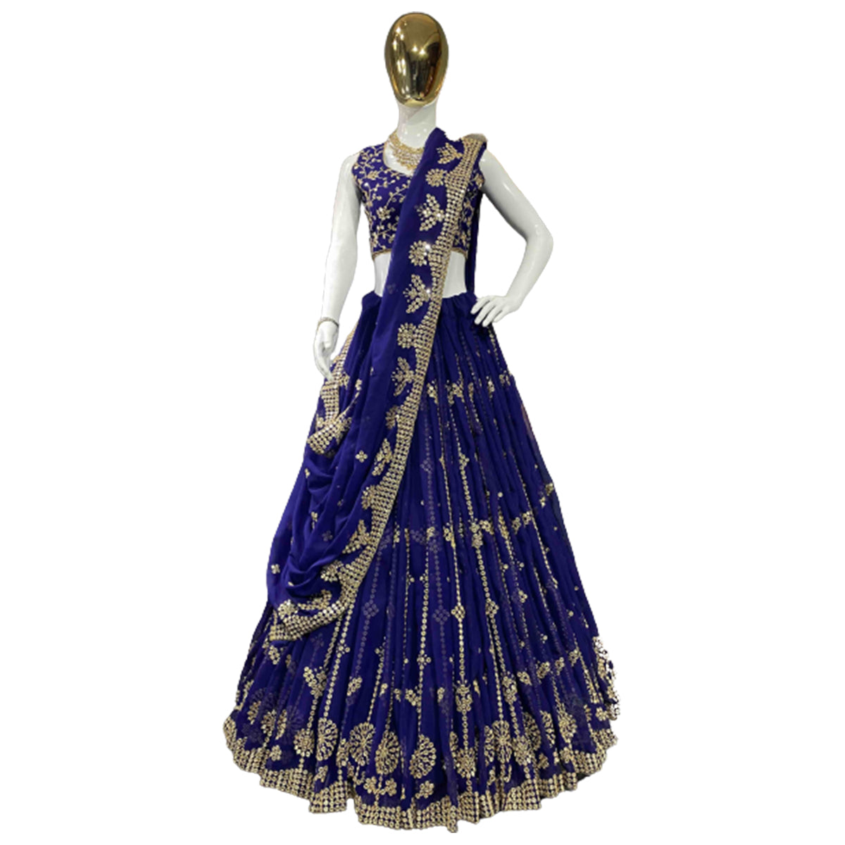 SHAFNUFAB Women's Georgette Semi Stitched lehengacholi SF201345 Diwali Outfit Embroidered lehengacholi Set Blue Colour Indian Heavy Lehenga