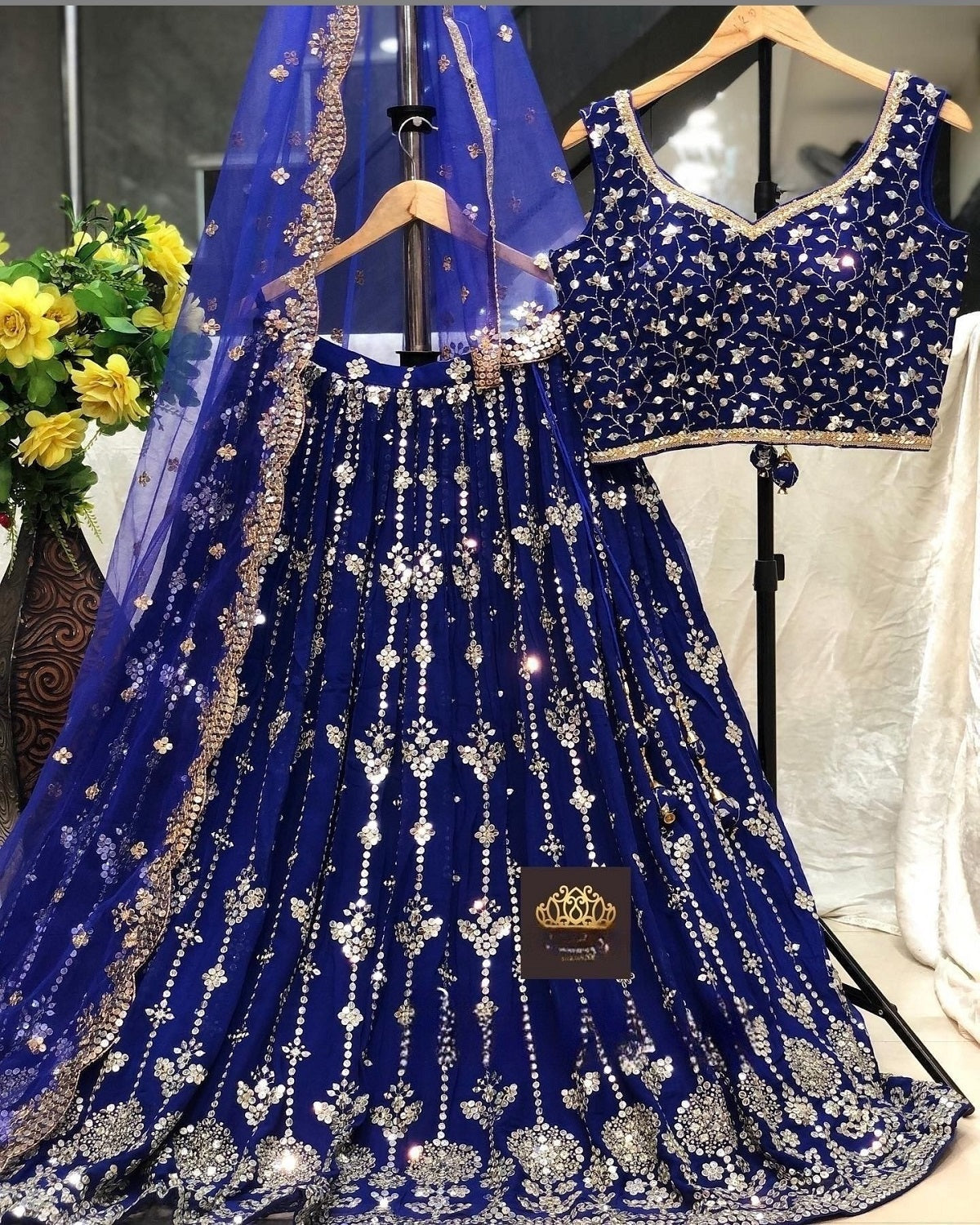 SHAFNUFAB Women's Georgette Semi Stitched lehengacholi SF201345 Diwali Outfit Embroidered lehengacholi Set Blue Colour Indian Heavy Lehenga
