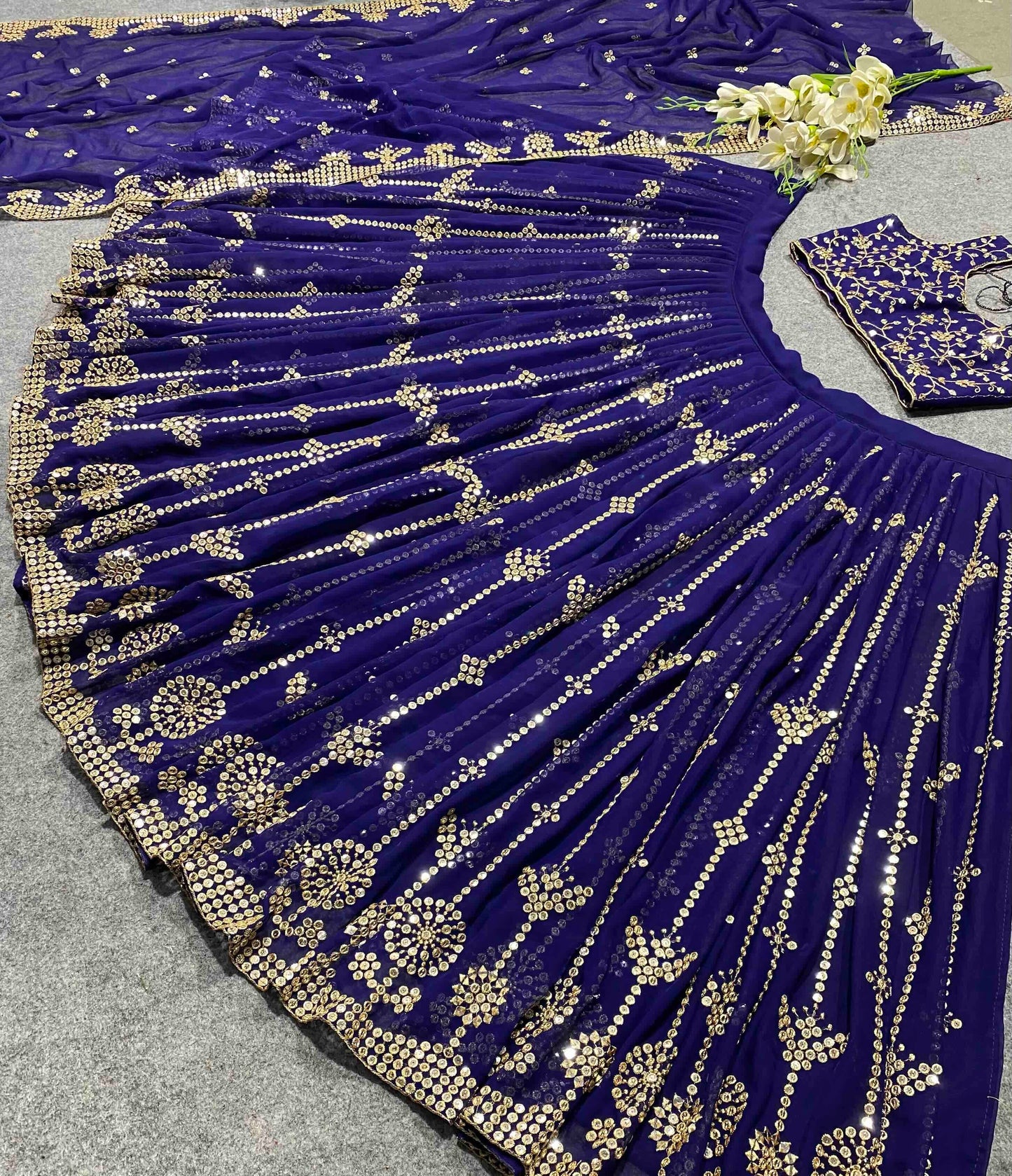 SHAFNUFAB Women's Georgette Semi Stitched lehengacholi SF201345 Diwali Outfit Embroidered lehengacholi Set Blue Colour Indian Heavy Lehenga