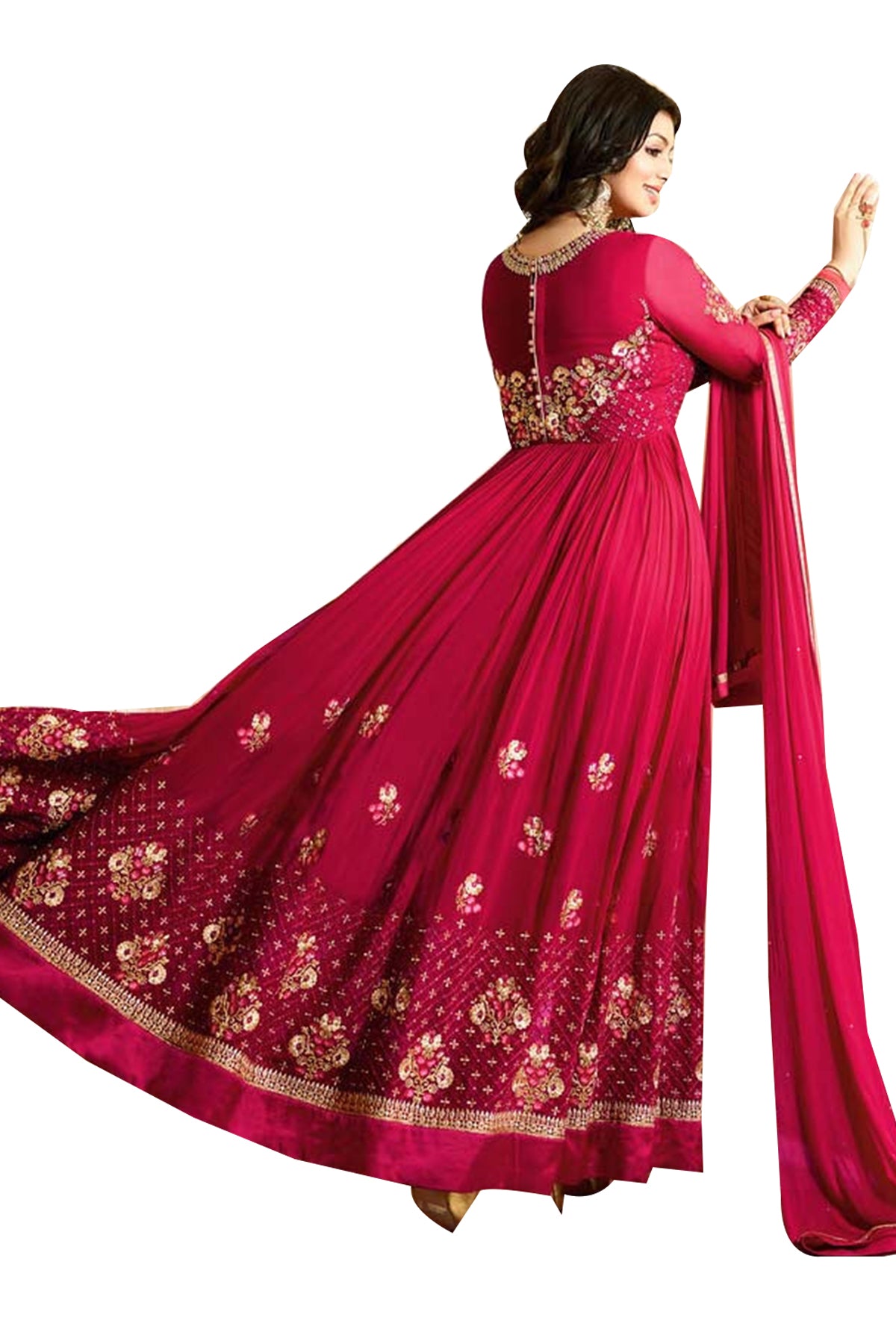 SHAFNUFAB Women's Georgette Ethnic Wear for WomenSemi StitchedSalwarSuit SF20134 Diwali Outfit Bridal Dark Pink Colour Indian CasualWearSalwarSuit IN Eid