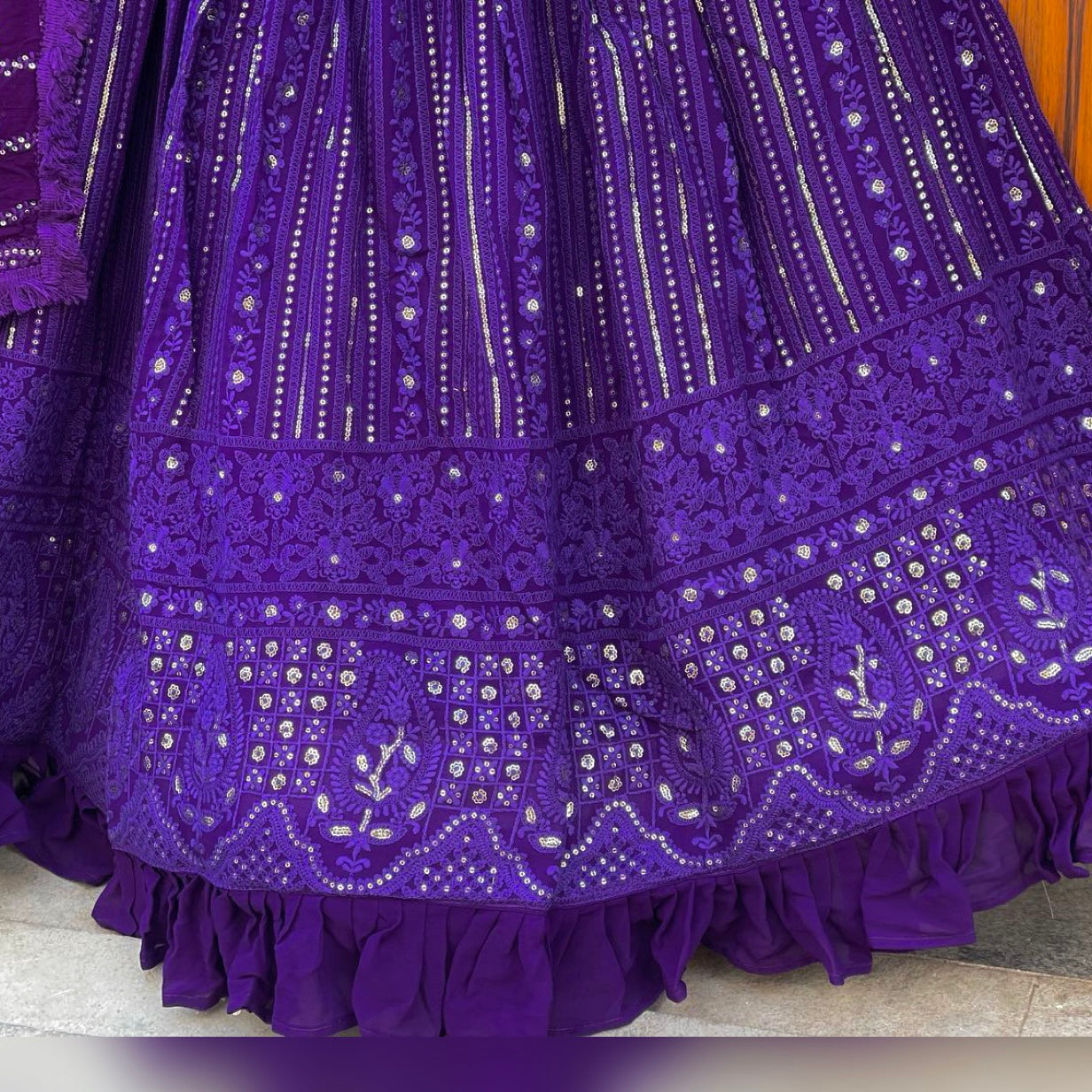 SHAFNUFAB Women's Georgette Semi Stitched lehengacholi SF201354 Diwali Outfit Embroidered lehengacholi Set Blue Colour Indian Heavy Lehenga