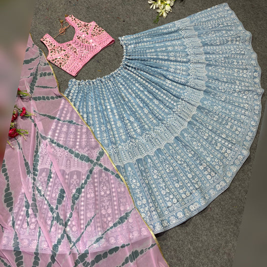 Shafnufab Women's Georgette weddings Lehenga Choli (SF201356 Grey Free Size )