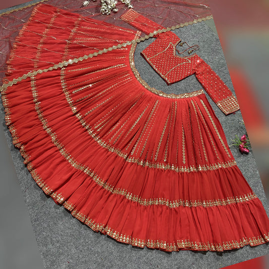 Shafnufab Women's Georgette weddings Lehenga Choli (SF201357 Orange Free Size )