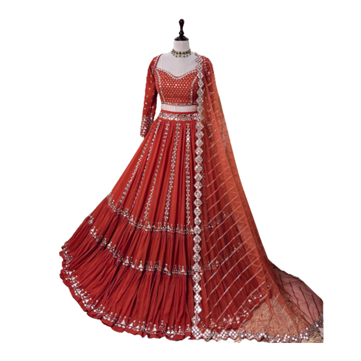 Shafnufab Women's Georgette weddings Lehenga Choli (SF201357 Orange Free Size )