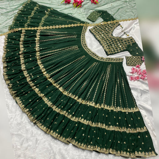 Shafnufab Women's Georgette weddings Lehenga Choli (SF201358 Green Free Size )