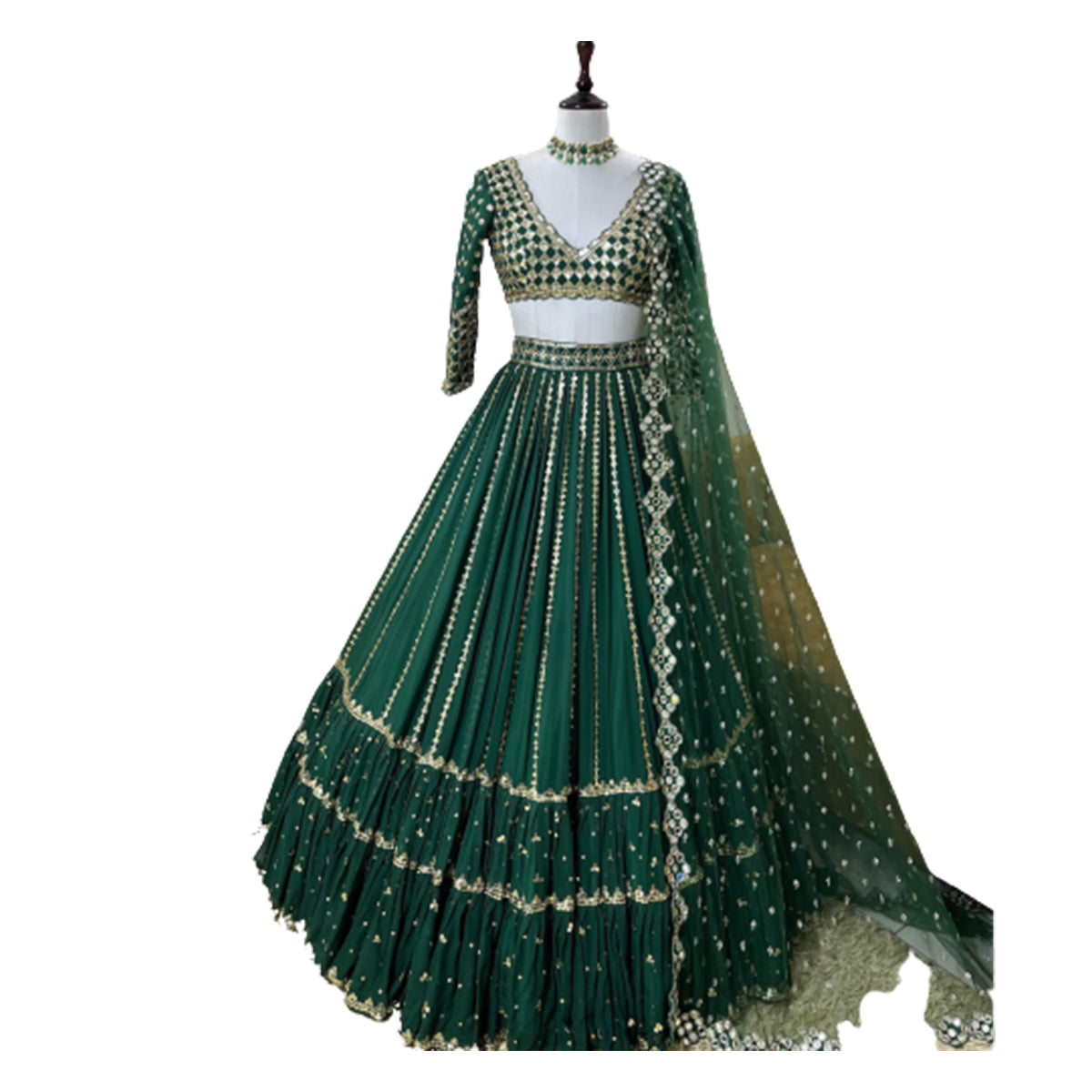 Shafnufab Women's Georgette weddings Lehenga Choli (SF201358 Green Free Size )