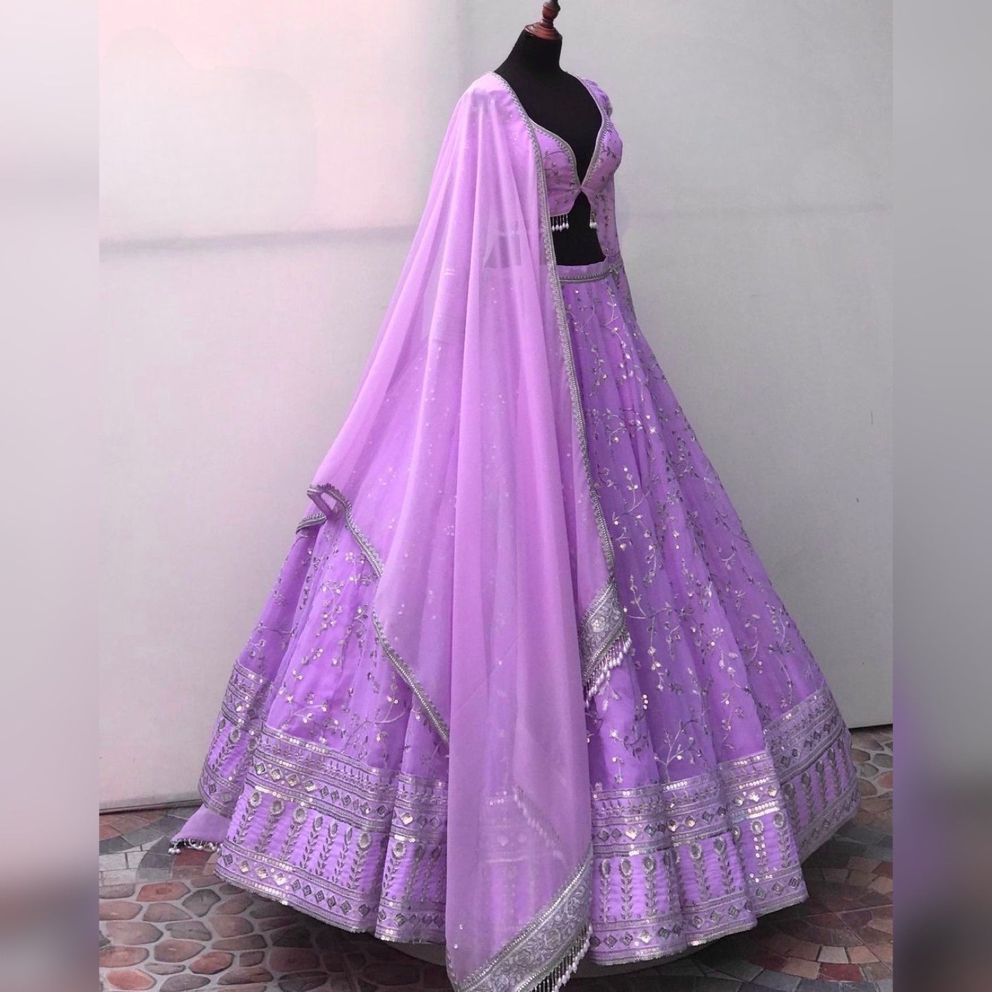 SHAFNUFAB Women's Georgette Semi Stitched lehengacholi SF201359 Diwali Outfit Embroidered lehengacholi Set Purple Colour Indian Heavy Lehenga
