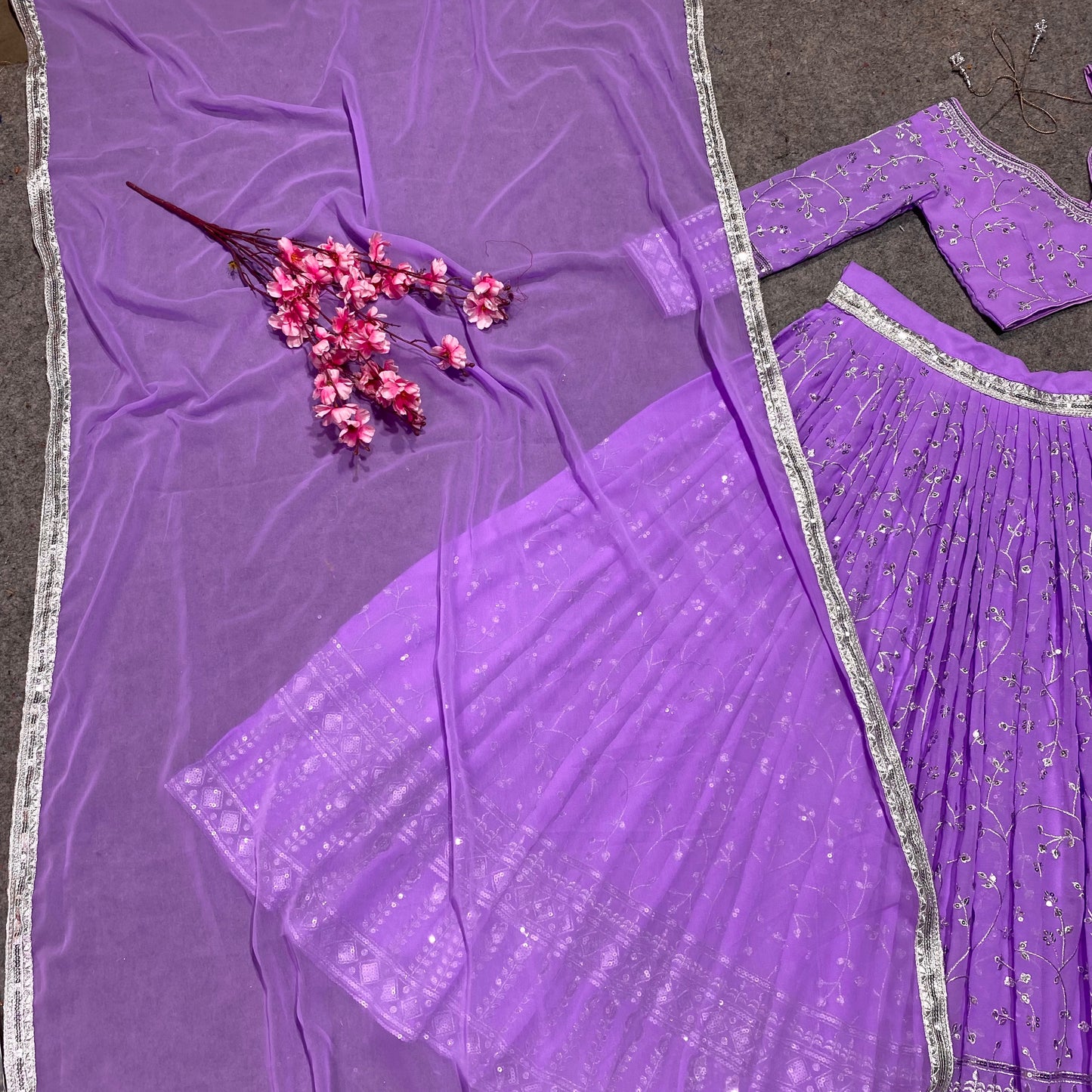 SHAFNUFAB Women's Georgette Semi Stitched lehengacholi SF201359 Diwali Outfit Embroidered lehengacholi Set Purple Colour Indian Heavy Lehenga
