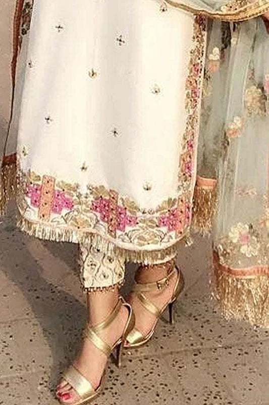 SHAFNUFAB Women's Georgette Ethnic Wear for WomenSemi StitchedSalwarSuit SF201363 Diwali Outfit Bridal White Colour Indian CasualWearSalwarSuit IN Eid