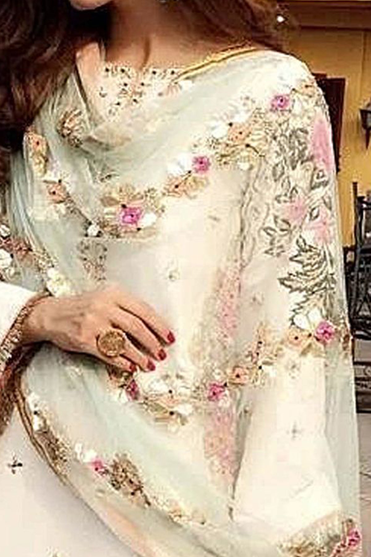 SHAFNUFAB Women's Georgette Ethnic Wear for WomenSemi StitchedSalwarSuit SF201363 Diwali Outfit Bridal White Colour Indian CasualWearSalwarSuit IN Eid