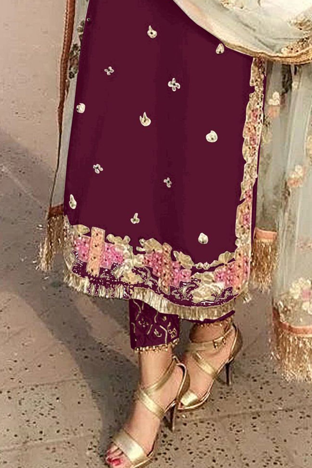 SHAFNUFAB Women's Georgette Ethnic Wear for WomenSemi StitchedSalwarSuit SF201364 Diwali Outfit Bridal Maroon Colour Indian CasualWearSalwarSuit IN Eid