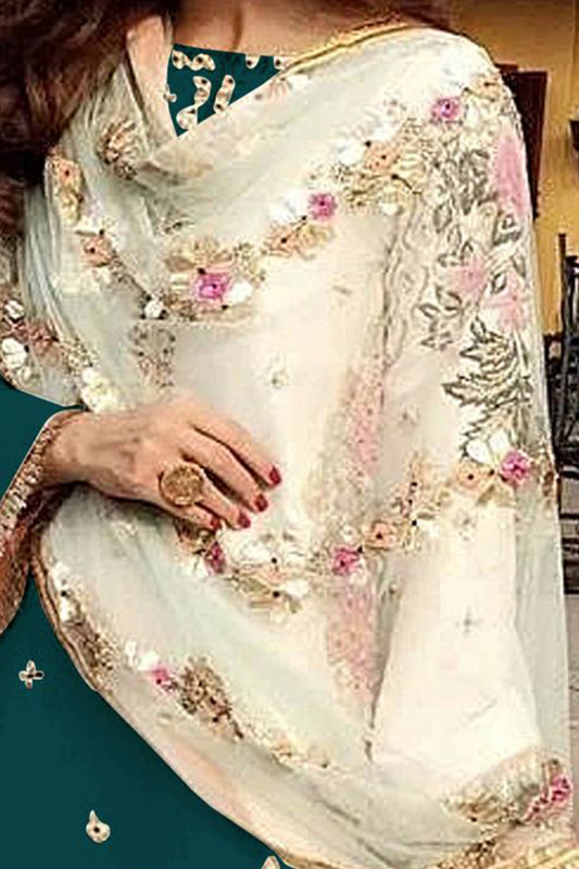 SHAFNUFAB Women's Georgette Ethnic Wear for WomenSemi StitchedSalwarSuit SF201365 Diwali Outfit Bridal Navy Blue Colour Indian CasualWearSalwarSuit IN Eid