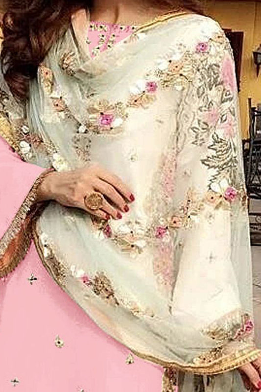 SHAFNUFAB Women's Georgette Ethnic Wear for WomenSemi StitchedSalwarSuit SF201366 Diwali Outfit Bridal Pink Colour Indian CasualWearSalwarSuit IN Eid