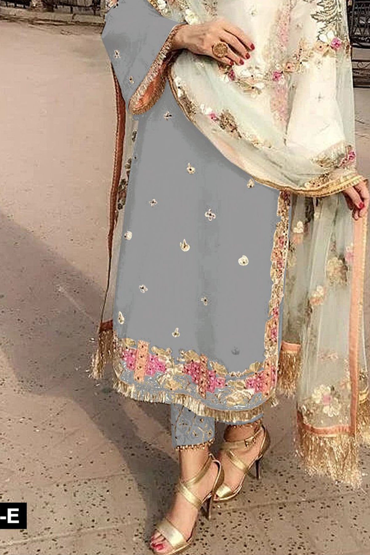 SHAFNUFAB Women's Georgette Ethnic Wear for WomenSemi StitchedSalwarSuit SF201367 Diwali Outfit Bridal Grey Colour Indian CasualWearSalwarSuit IN Eid