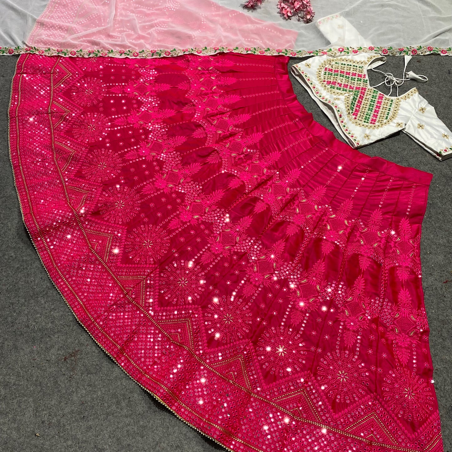 SHAFNUFAB Women's Malay Satin Silk Semi Stitched lehengacholi SF201373 Diwali Outfit Embroidered lehengacholi Set Rani pink1 Colour Indian Heavy Lehenga
