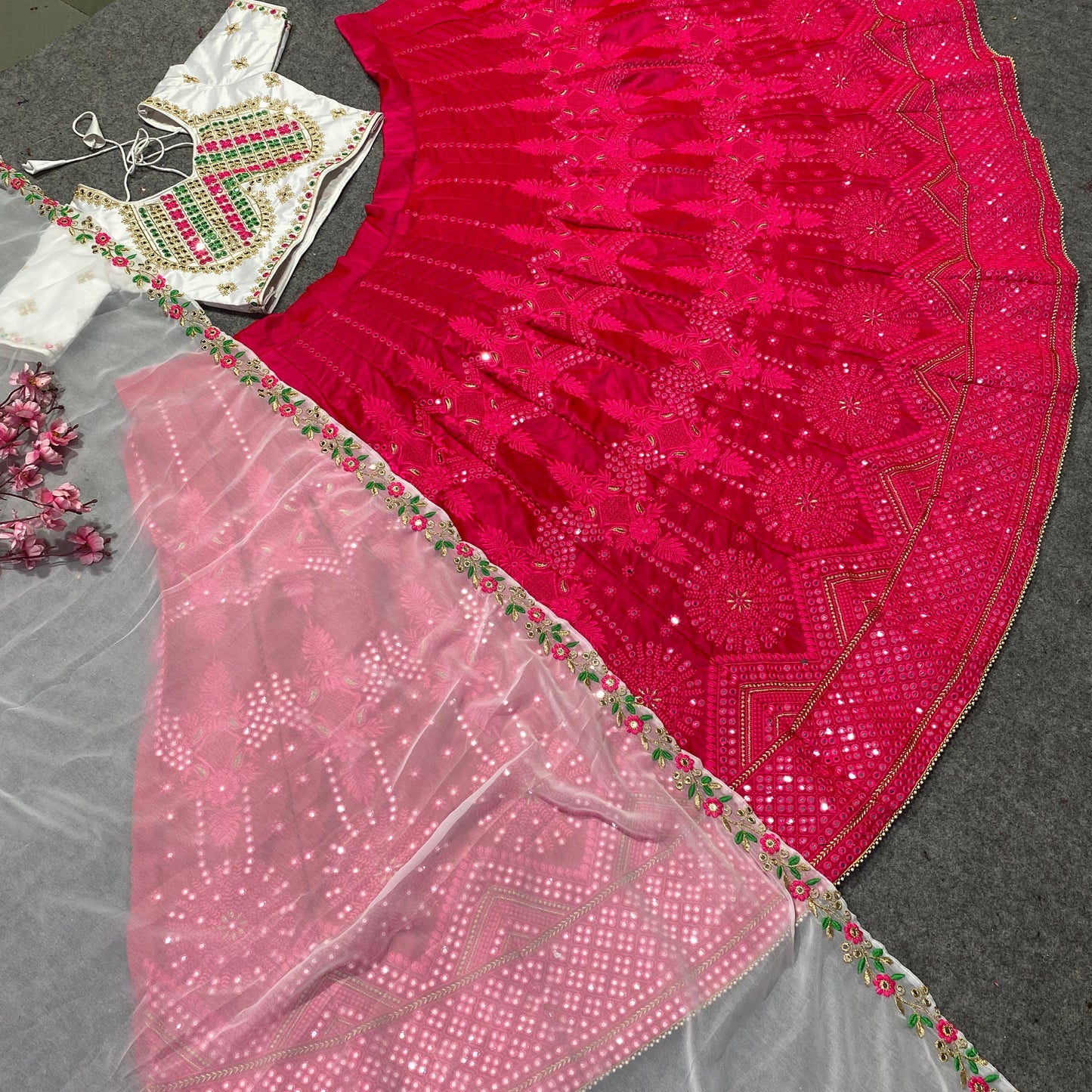 SHAFNUFAB Women's Malay Satin Silk Semi Stitched lehengacholi SF201373 Diwali Outfit Embroidered lehengacholi Set Rani pink1 Colour Indian Heavy Lehenga