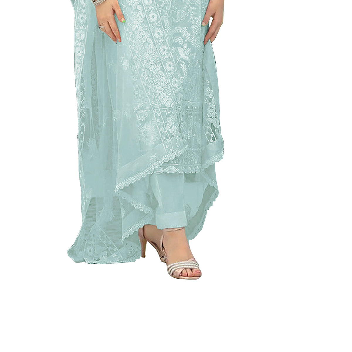 SHAFNUFAB Women's Georgette Ethnic Wear for WomenSemi StitchedSalwarSuit SF201375 Diwali Outfit Bridal Light Blue Colour Indian CasualWearSalwarSuit IN Eid