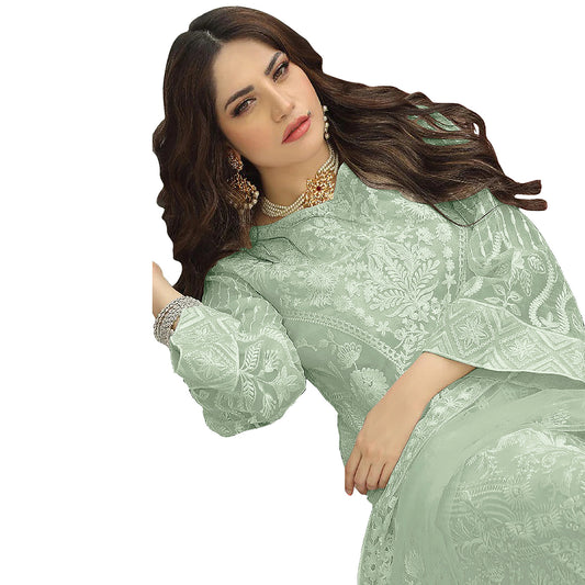 SHAFNUFAB Women's Georgette Ethnic Wear for WomenSemi StitchedSalwarSuit SF201377 Diwali Outfit Bridal Green Colour Indian CasualWearSalwarSuit IN Eid