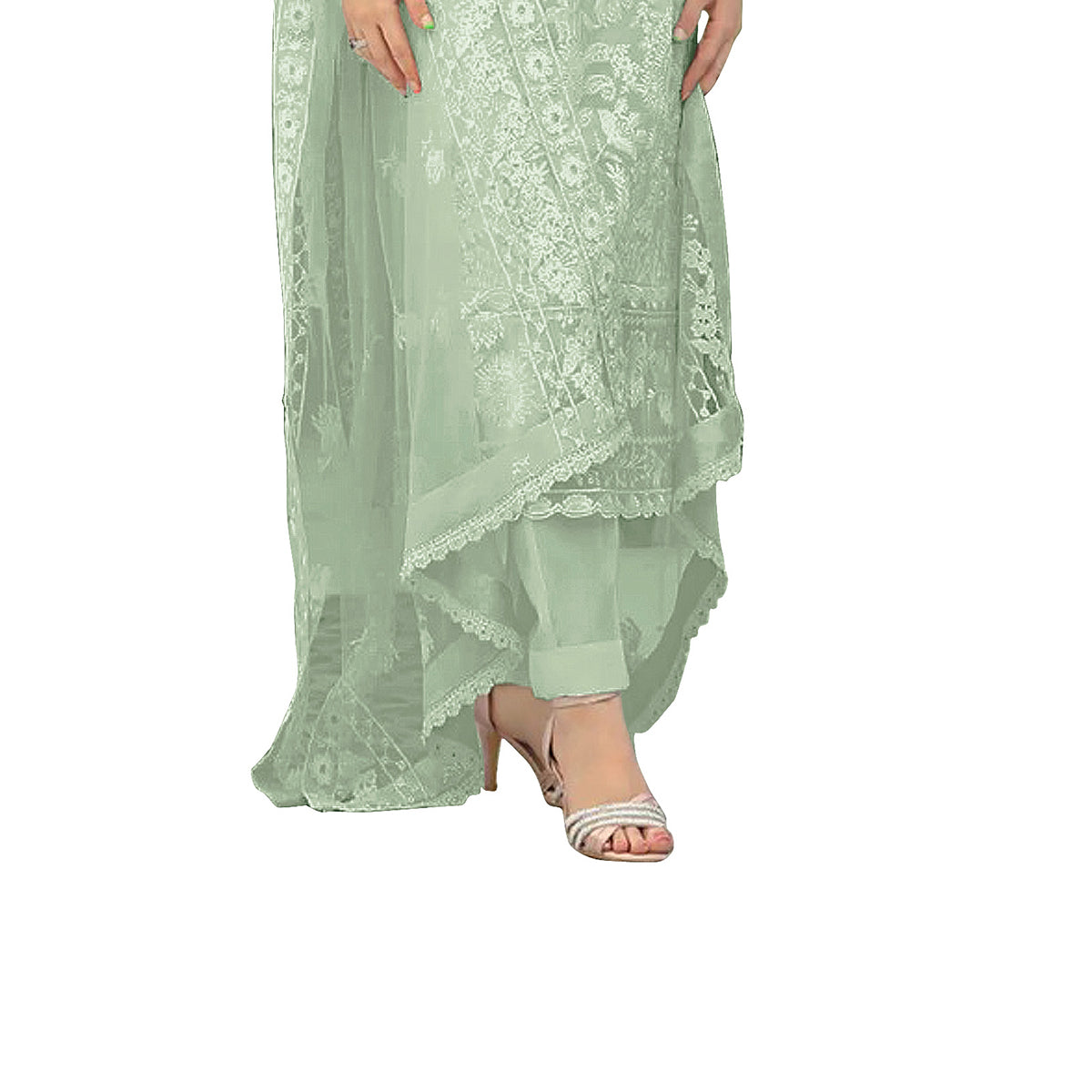 SHAFNUFAB Women's Georgette Ethnic Wear for WomenSemi StitchedSalwarSuit SF201377 Diwali Outfit Bridal Green Colour Indian CasualWearSalwarSuit IN Eid