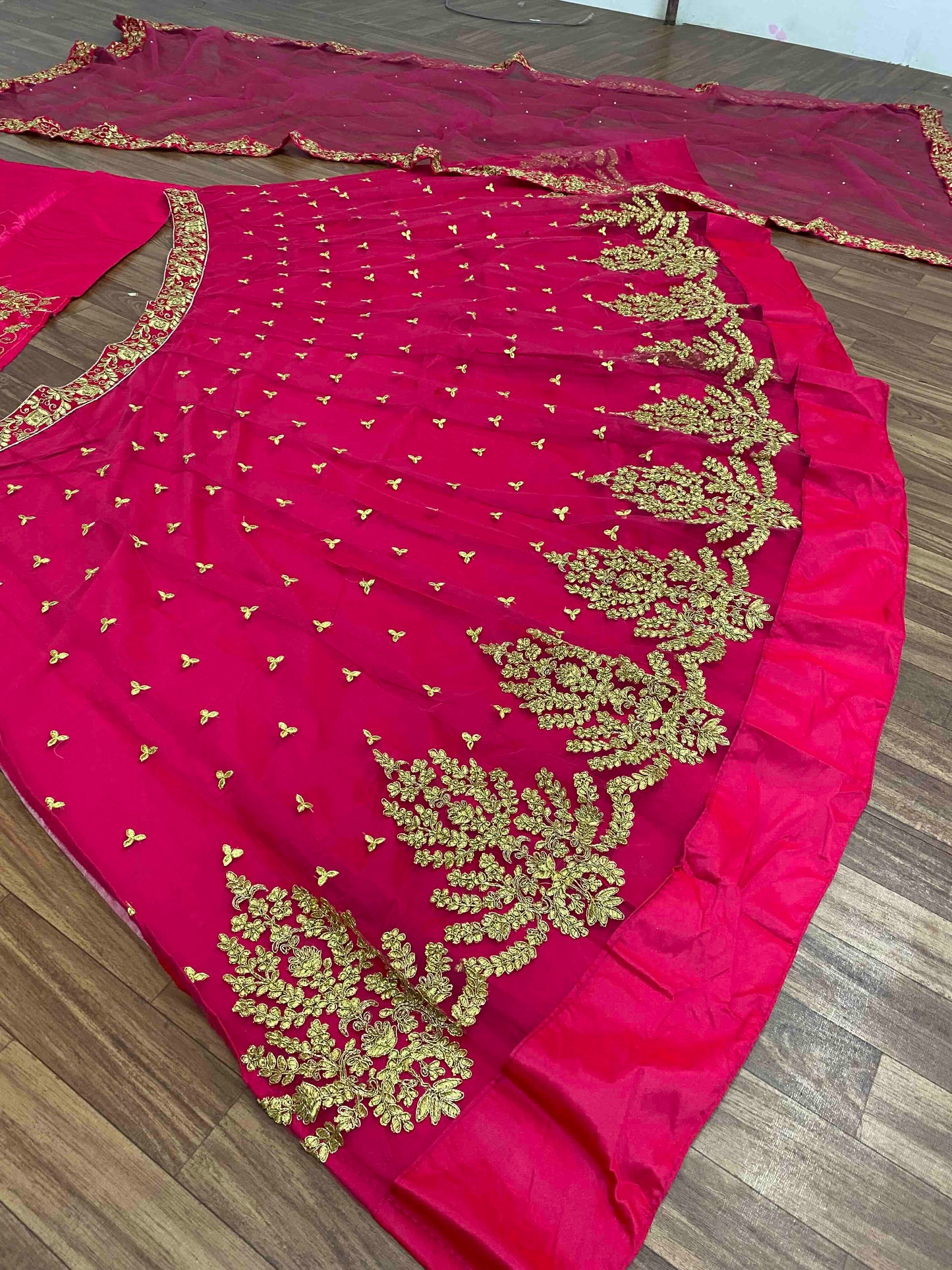 SHAFNUFAB Women's Net Semi Stitched lehengacholi SF201383 Diwali Outfit Embroidered lehengacholi Set Maroon Colour Indian Heavy Lehenga