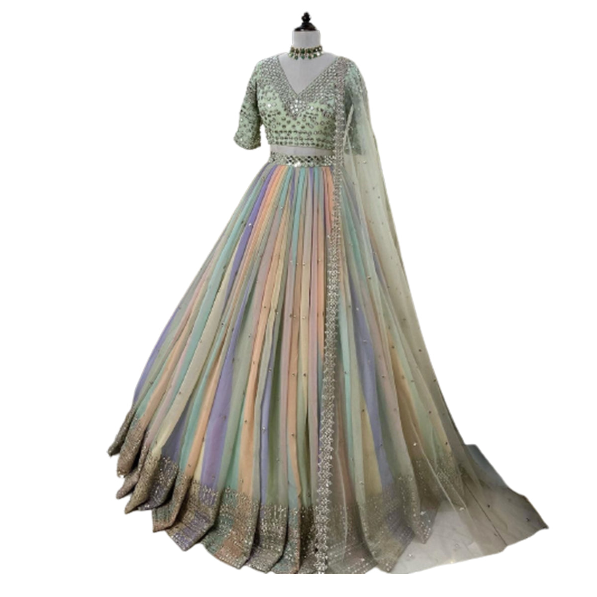 SHAFNUFAB Women's Malay Silk Semi Stitched lehengacholi SF201385 Diwali Outfit Embroidered lehengacholi Set Multicolour2 Colour Indian Heavy Lehenga