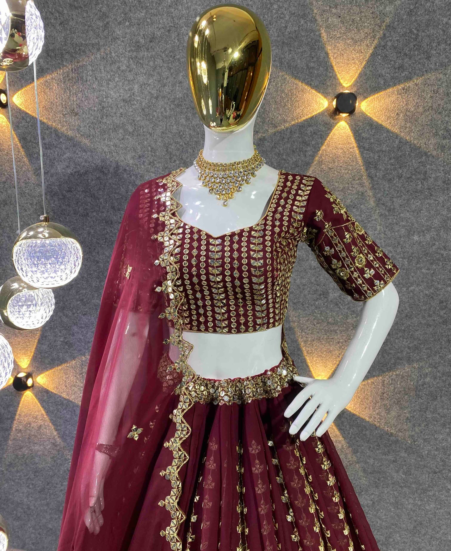 SHAFNUFAB Women's Georgette Semi Stitched lehengacholi SF201388 Diwali Outfit Embroidered lehengacholi Set Maroon1 Colour Indian Heavy Lehenga
