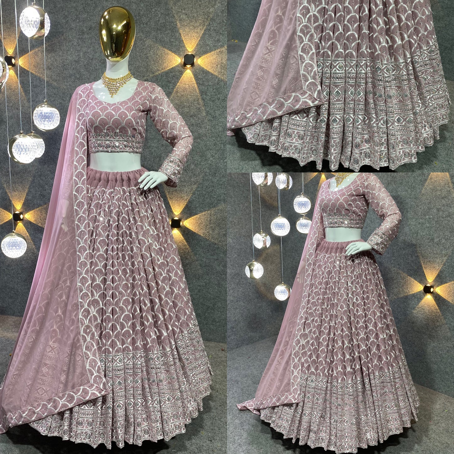 Shafnufab Women's Georgette Semi-Stiched Lehenga Choli( SF201389 Pink Free Size )