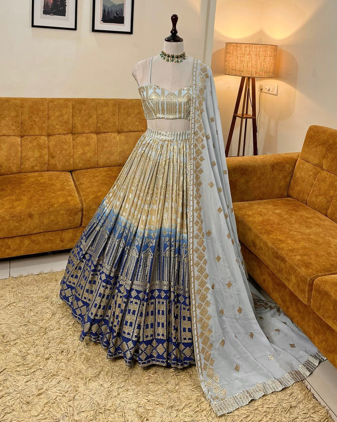 SHAFNUFAB Women's Georgette Semi Stitched lehengacholi SF201390 Diwali Outfit Embroidered lehengacholi Set Grey Colour Indian Heavy Lehenga