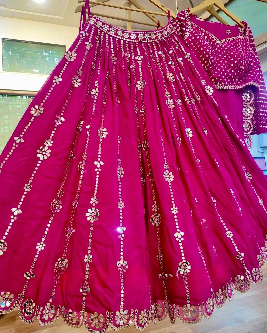 SHAFNUFAB Women's Georgette Semi Stitched lehengacholi SF201391 Diwali Outfit Embroidered lehengacholi Set Pink Colour Indian Heavy Lehenga