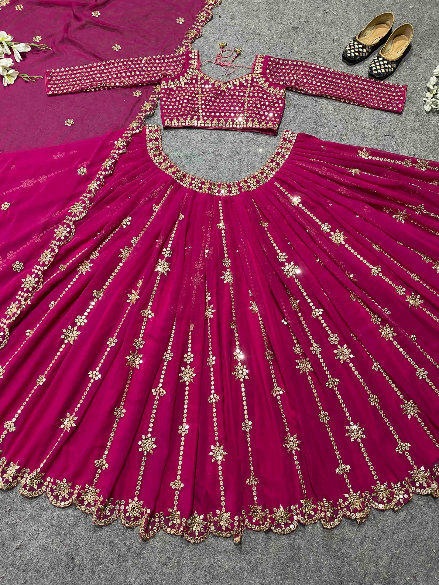 SHAFNUFAB Women's Georgette Semi Stitched lehengacholi SF201391 Diwali Outfit Embroidered lehengacholi Set Pink Colour Indian Heavy Lehenga