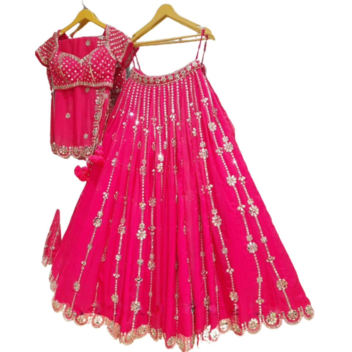 SHAFNUFAB Women's Georgette Semi Stitched lehengacholi SF201392 Diwali Outfit Embroidered lehengacholi Set Rani Pink Colour Indian Heavy Lehenga
