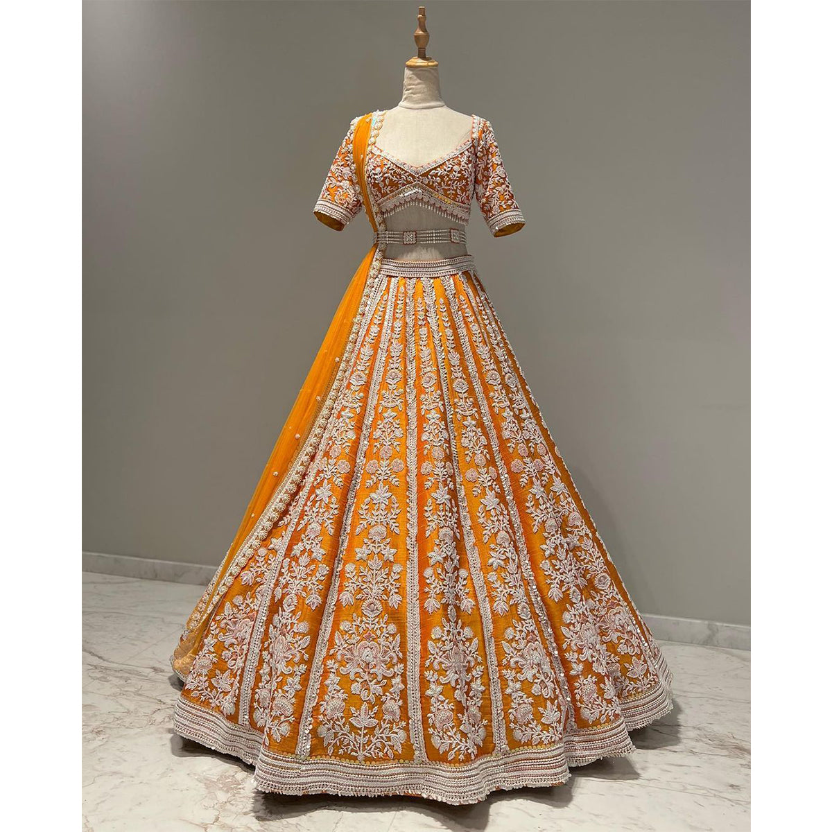 SHAFNUFAB Women's Malabri slik Semi Stitched lehengacholi SF201394 Diwali Outfit Embroidered lehengacholi Set Orange Colour Indian Heavy Lehenga