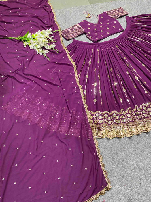 Shafnufab Women's Georgette Semi-Stiched Lehenga Choli( SF201401 Purple Free Size )