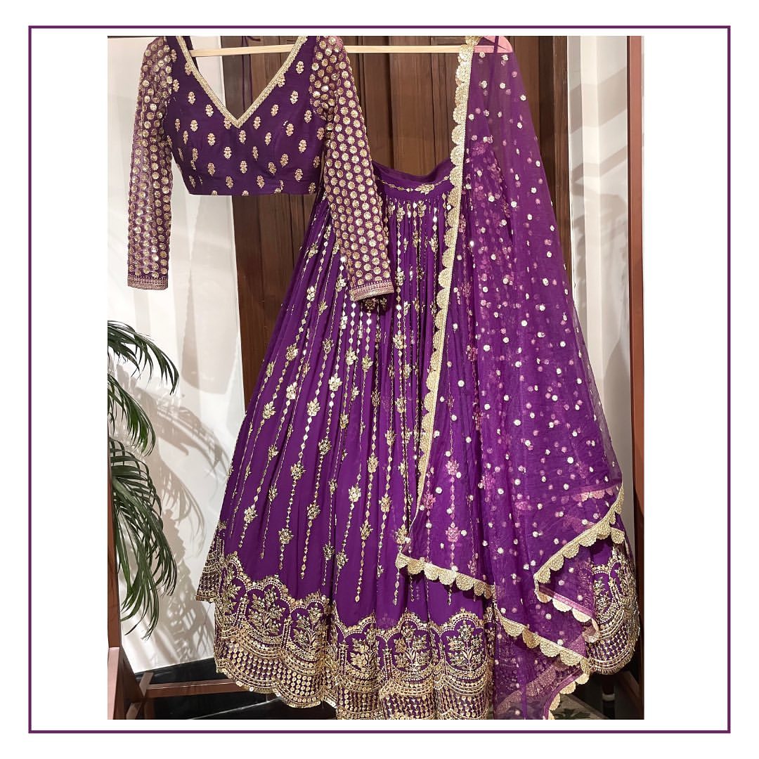 Shafnufab Women's Georgette Semi-Stiched Lehenga Choli( SF201401 Purple Free Size )