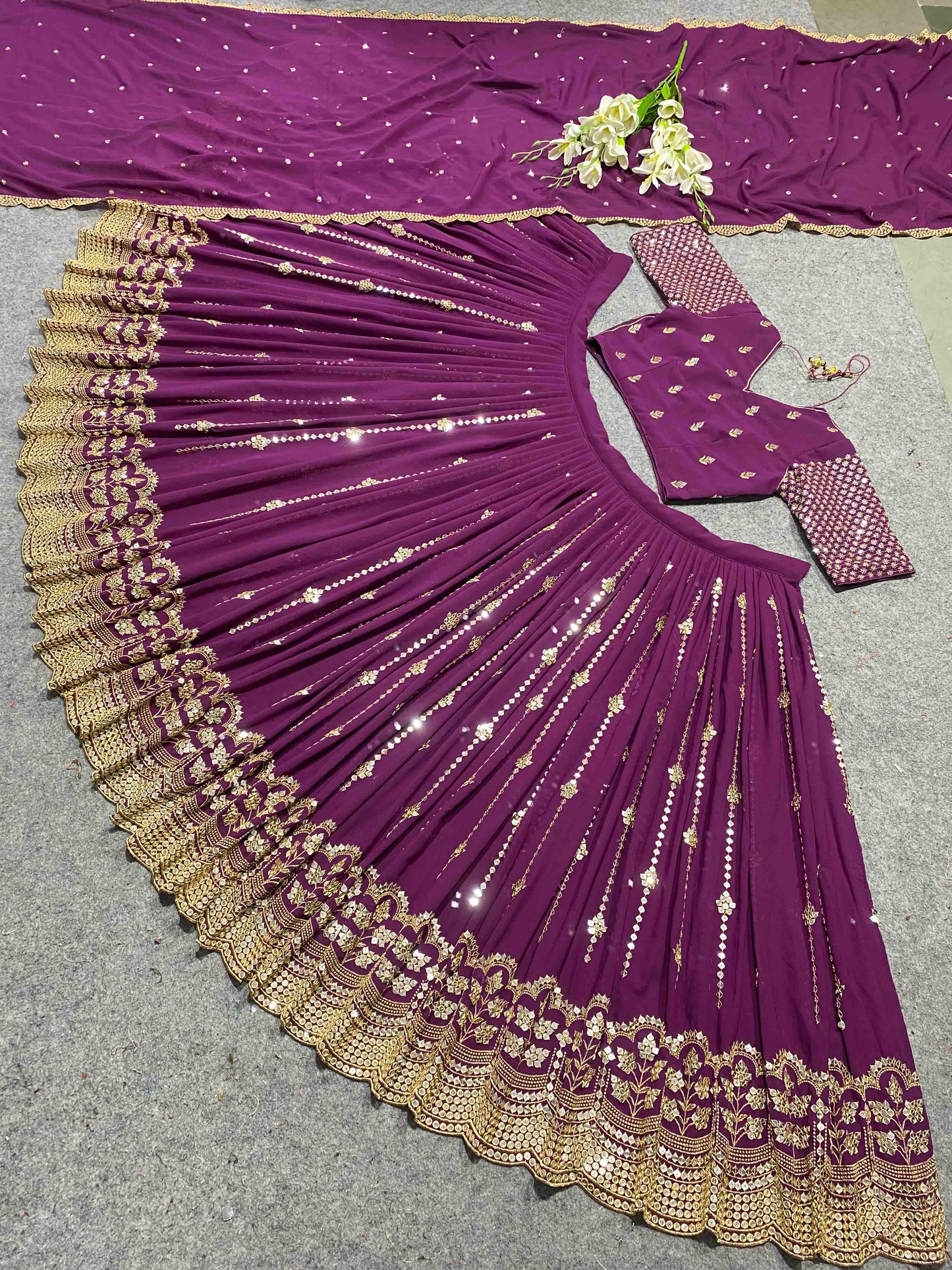 Shafnufab Women's Georgette Semi-Stiched Lehenga Choli( SF201401 Purple Free Size )