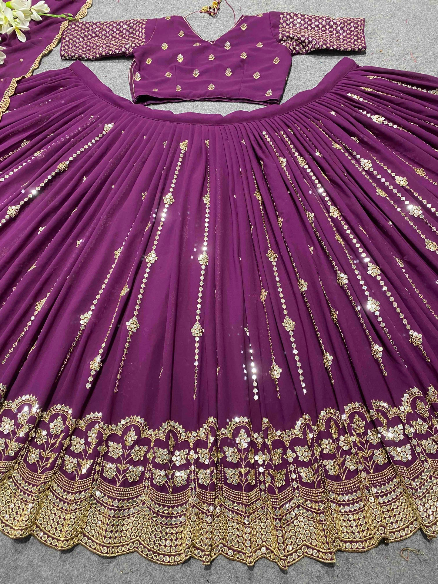 Shafnufab Women's Georgette Semi-Stiched Lehenga Choli( SF201401 Purple Free Size )
