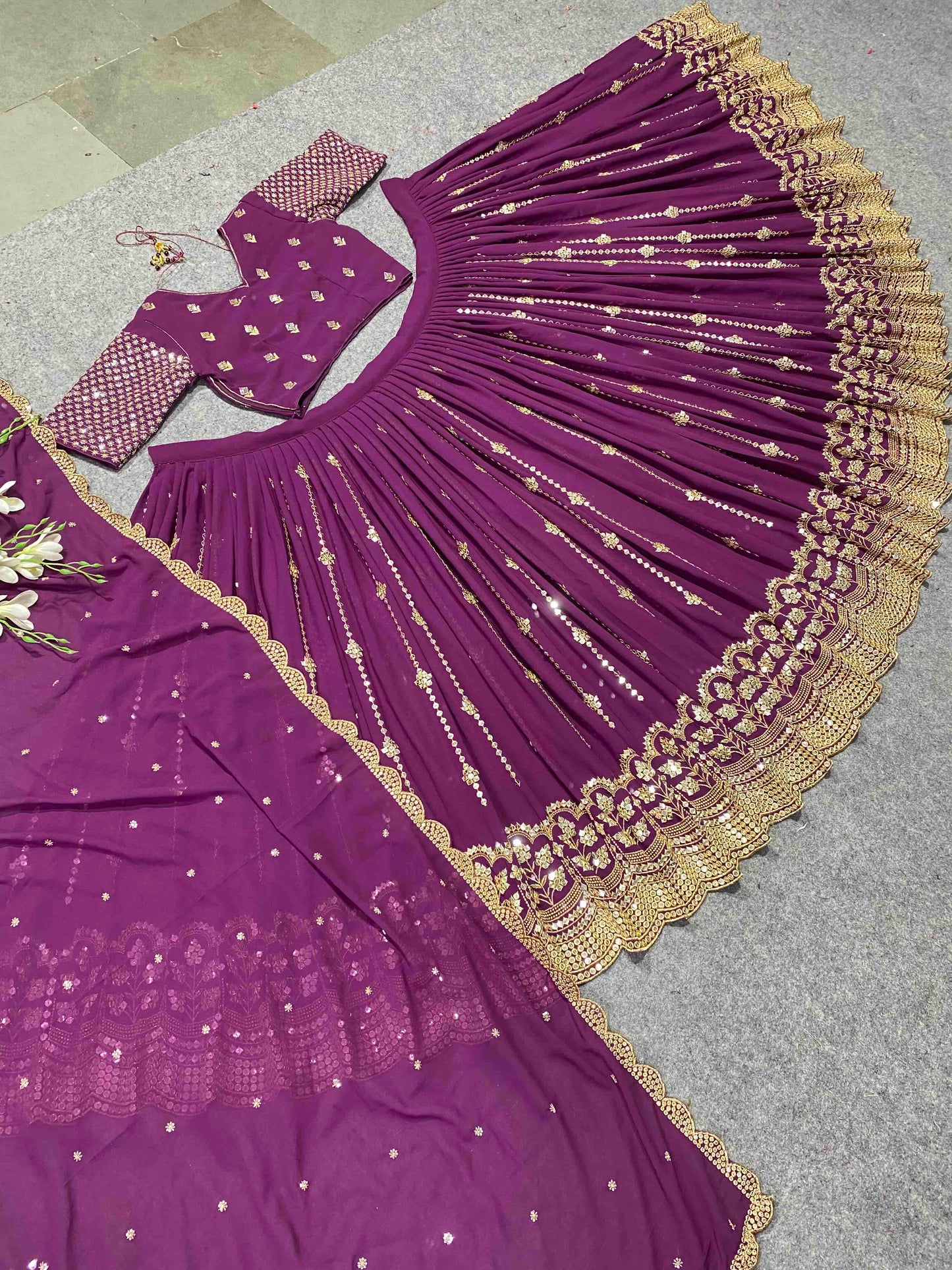 Shafnufab Women's Georgette Semi-Stiched Lehenga Choli( SF201401 Purple Free Size )