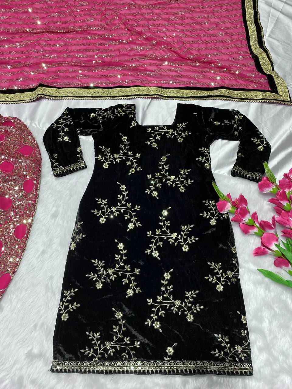 Shafnufab Velvet Dhoti Salwar Suit