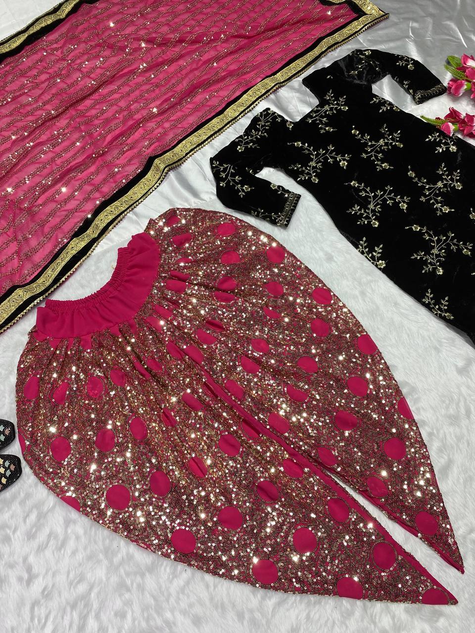 Shafnufab Velvet Dhoti Salwar Suit