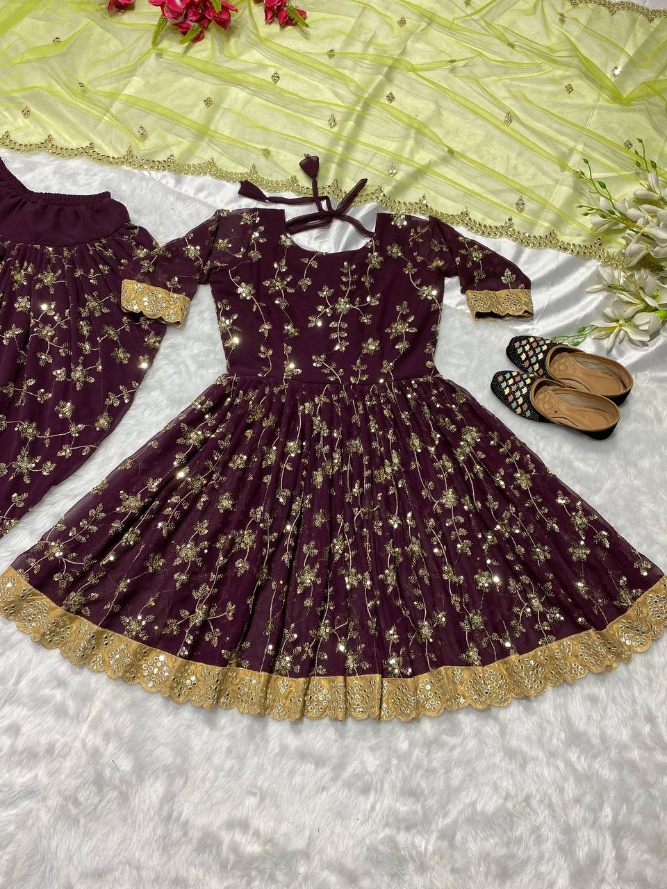 SHAFNUFAB Women's Georgette Ethnic Wear for Women Stitched Dhoti Salwar Suit SF201403 Diwali Outfit Bridal Purple Colour Indian Casual Wear Salwar Suit IN Eid