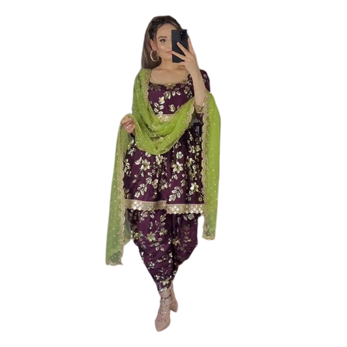 SHAFNUFAB Women's Georgette Ethnic Wear for Women Stitched Dhoti Salwar Suit SF201403 Diwali Outfit Bridal Purple Colour Indian Casual Wear Salwar Suit IN Eid