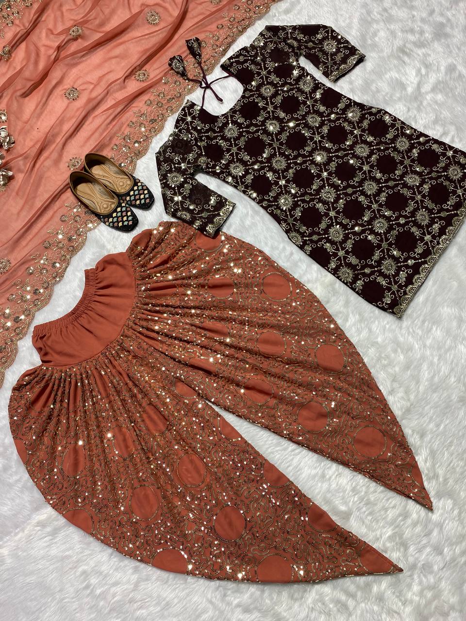 Shafnufab Women's Georgette Stitched Punjabi Patiala Suit With Dupatta (XL Size) In Brown Colour SF201406