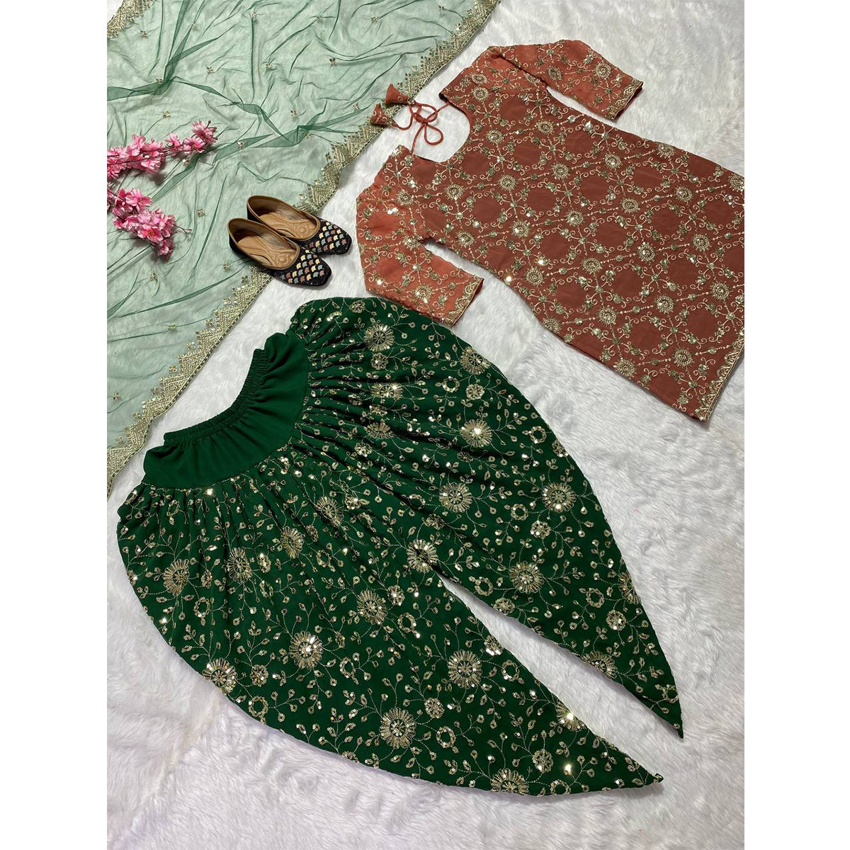 Shafnufab Women's Georgette Stitched Punjabi Patiala Suit With Dupatta (XL Size) In Brown Colour SF201407